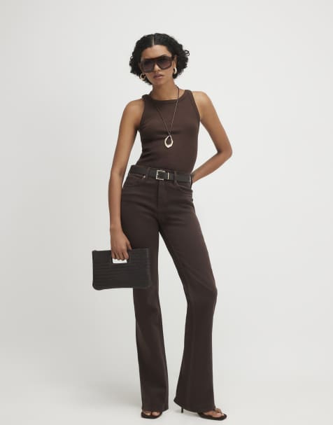 River Island Belted stretch straight leg jeans in brown - dark - view 1