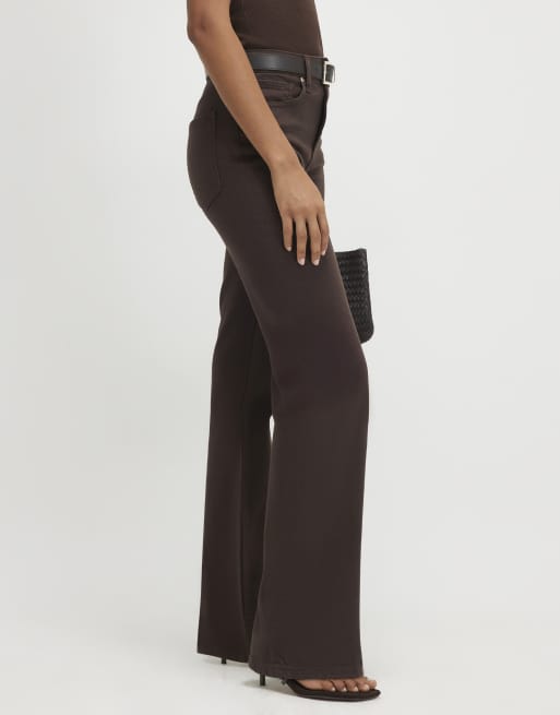 River Island Belted stretch straight leg jeans in brown - dark, 3 of 4