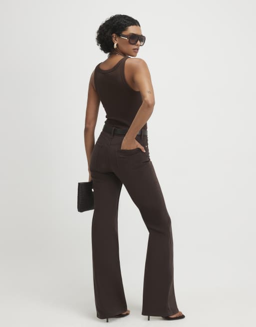 River Island Belted stretch straight leg jeans in brown - dark, 4 of 4