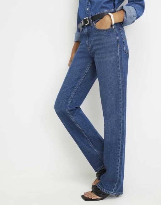 River Island Belted stretch straight leg jeans in denim blue, 4 of 4