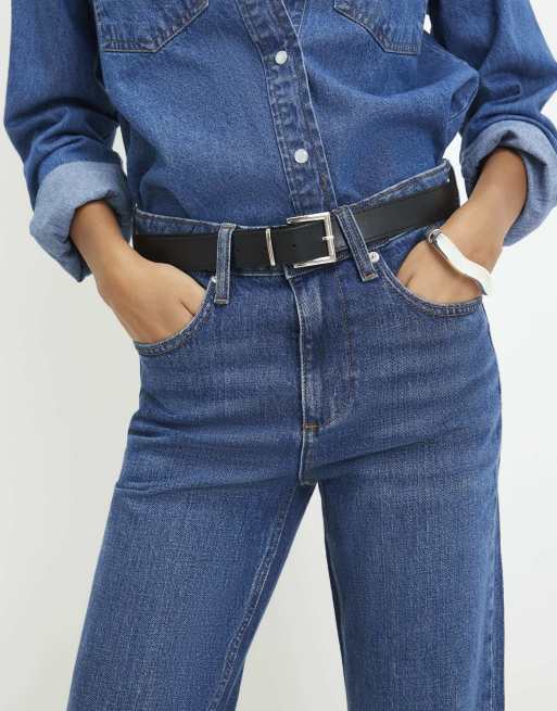 River Island Belted stretch straight leg jeans in denim - medium, 3 of 4