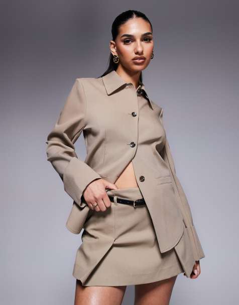 River Island belted tailored mini skirt in beige - view 1