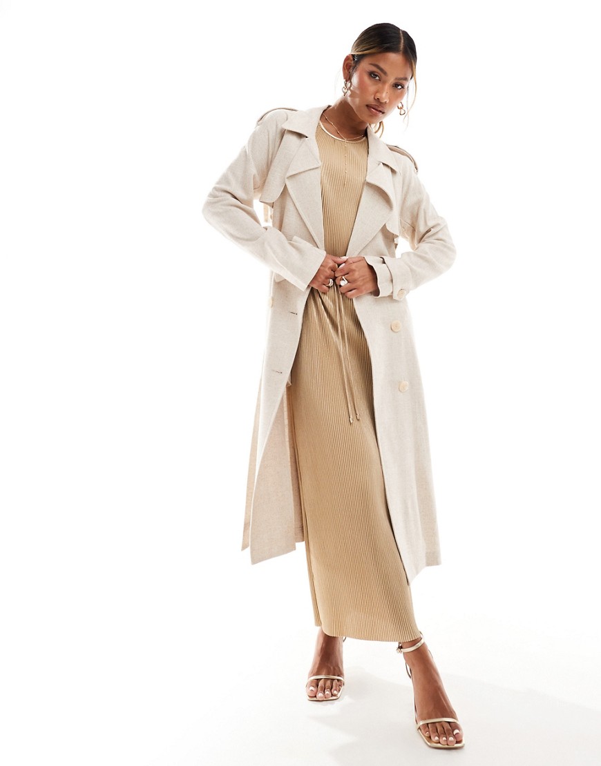 River Island belted trench coat in cream-White