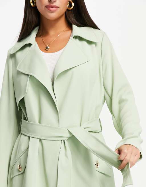River Island belted trench coat in sage green ASOS