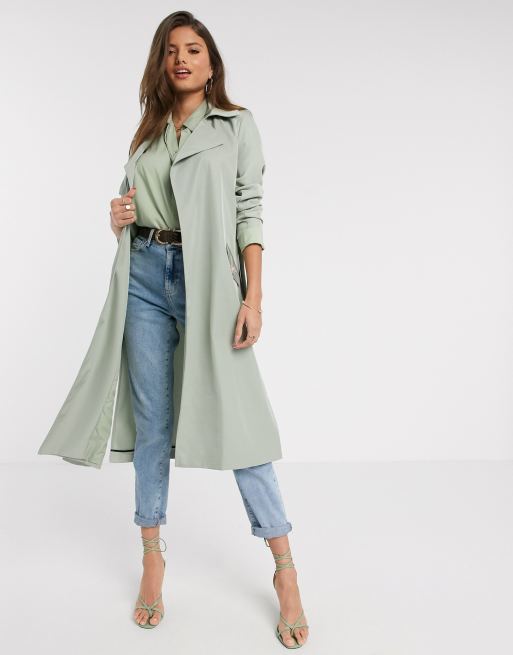 River Island belted trench coat in sage green