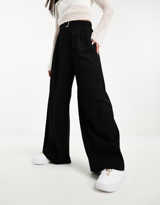 Black Mid Rise Knitted Wide Leg Pants