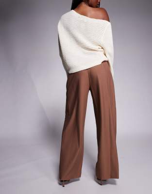 River Island Belted Wide Leg Pants In Brown