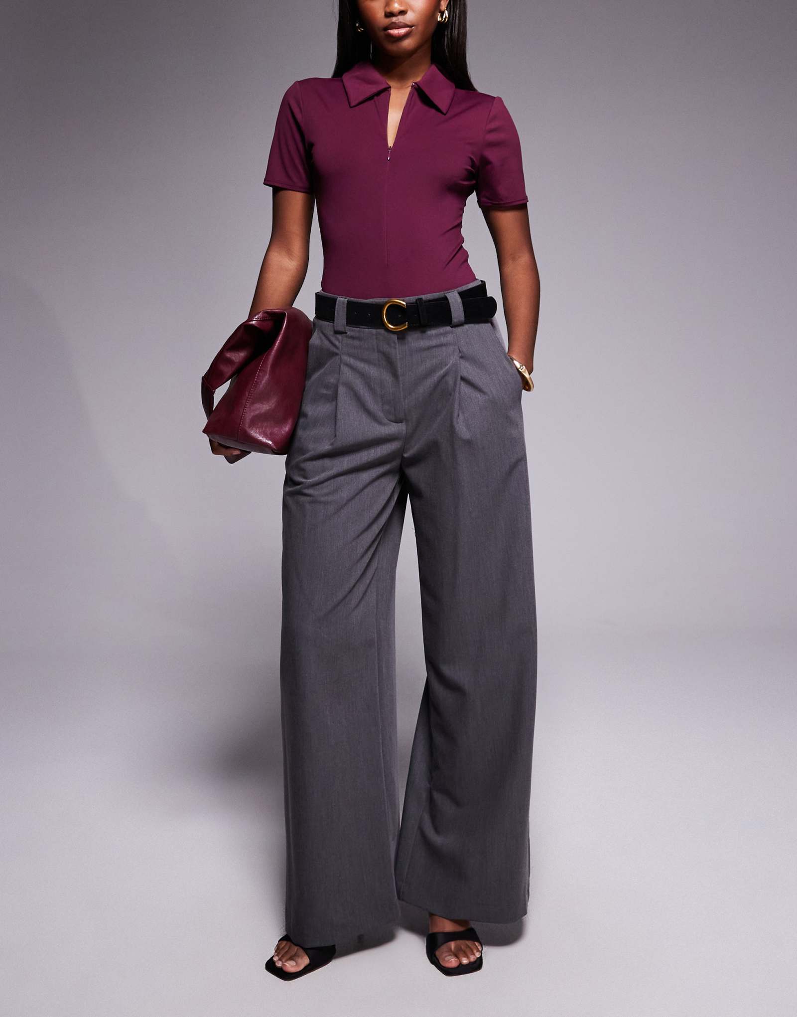 Широкие брюки River Island с поясом серого цвета