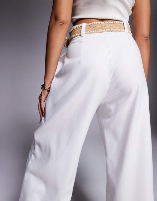 River Island belted wide leg pants in white, 4 of 5
