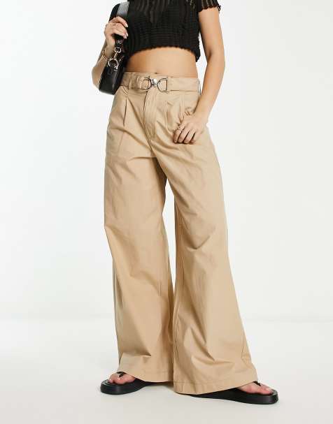River Island belted wide leg pants with hardware detail in beige - view 1