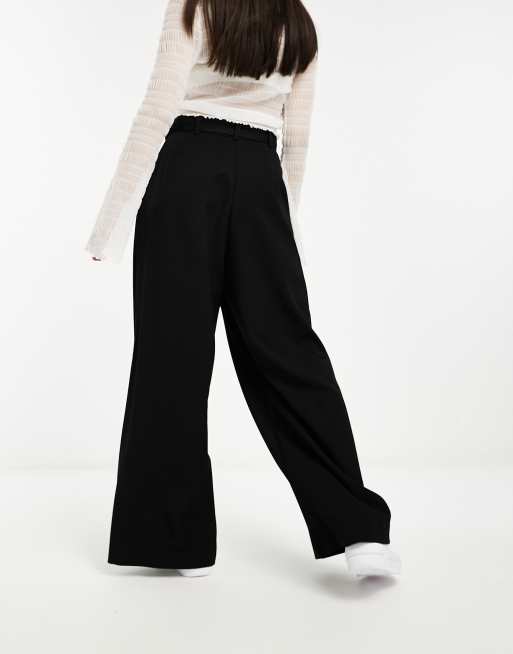 River Island belted wide leg trouser in black