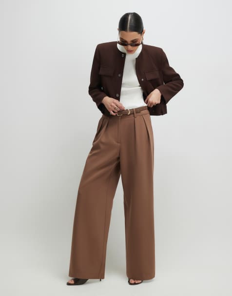 River Island Belted wide leg trousers in tobacco - view 1