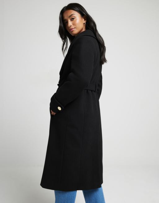 River island black long coat online