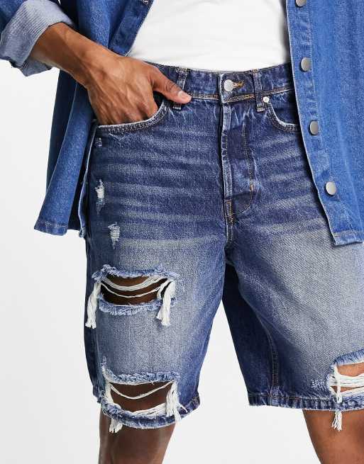 River Island - Bermuda avec déchirures marquées - Bleu
