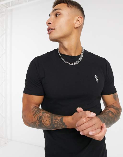 River Island – Besticktes T-Shirt in Schwarz