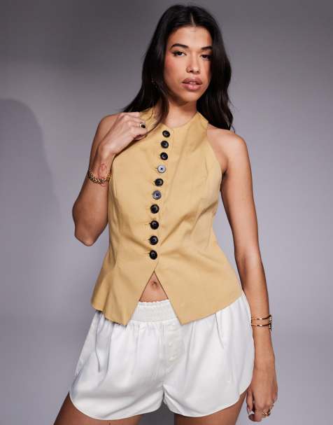 River Island halterneck waistcoat in beige 