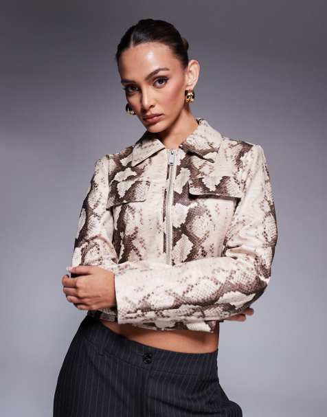 River Island – Beżowa kurtka Harrington z imitacji wężowej skóry - view 1