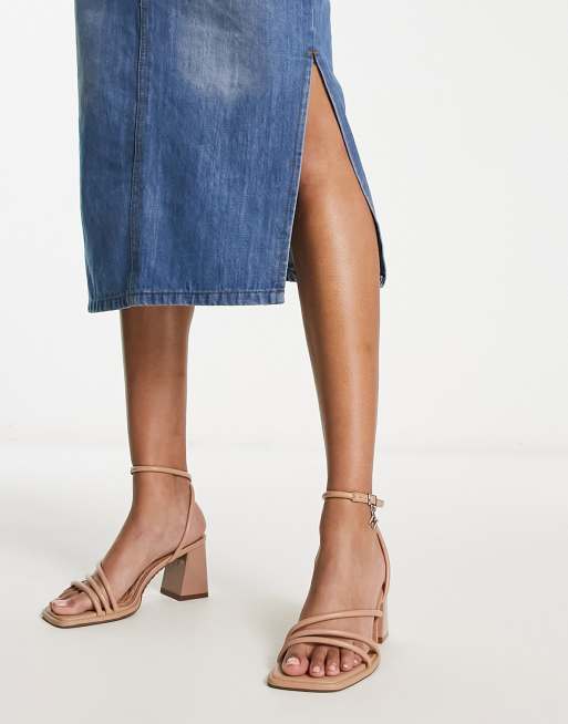 River Island – Beżowe sandały z paseczków na obcasie klockowym, 4 z 4