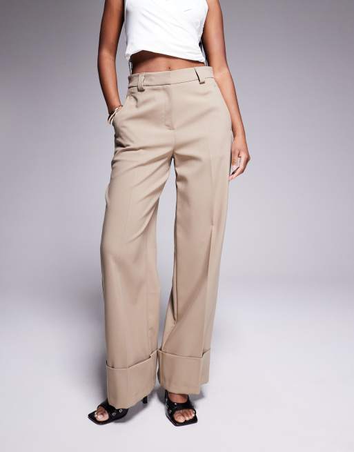 River Island – Beżowe spodnie z szerokimi nogawkami i zakładkami, 4 z 5