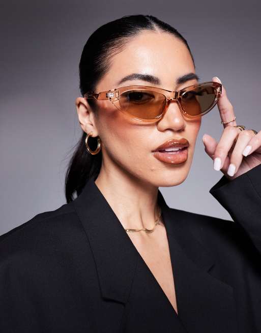 River Island – Beżowe wąskie okulary przeciwsłoneczne typu kocie oczy