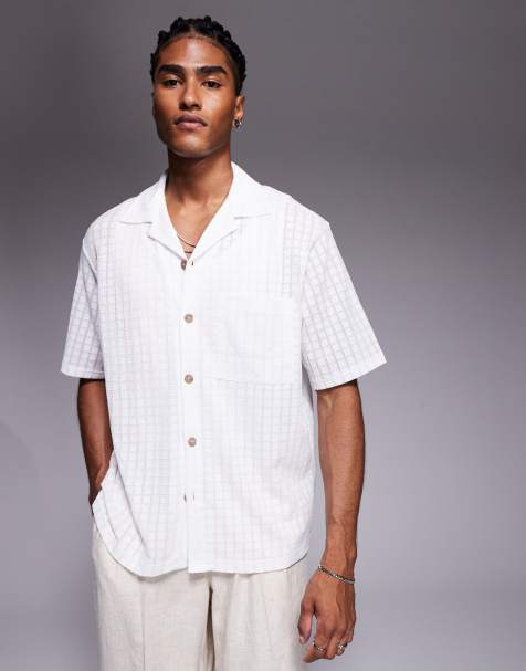 River Island revere collar textured shirt in white