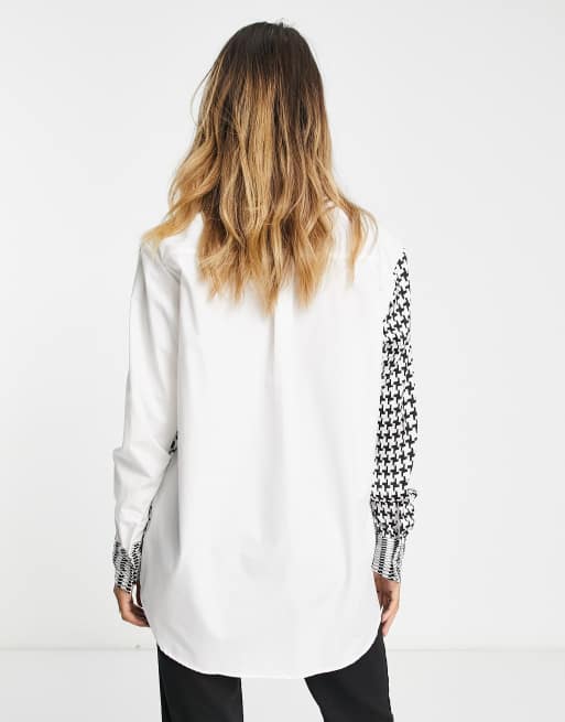 River Island – Biała koszula ze wstawkami w czarno-białą pepitkę, 2 z 4