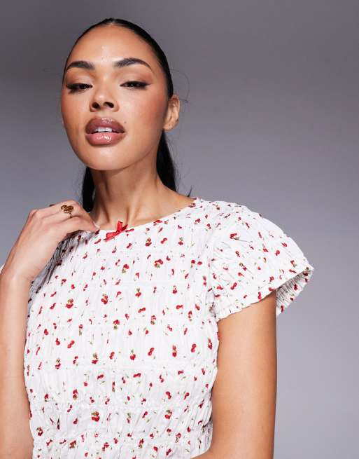 River Island – Biała marszczona piżama w wisienki , 4 z 4