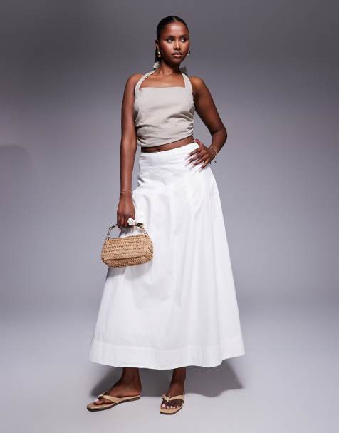 River Island a line poplin midi skirt in white 