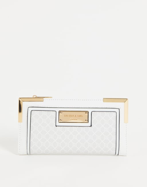 River Island – Biała portmonetka ze wstawką ze wzorem z monogramem