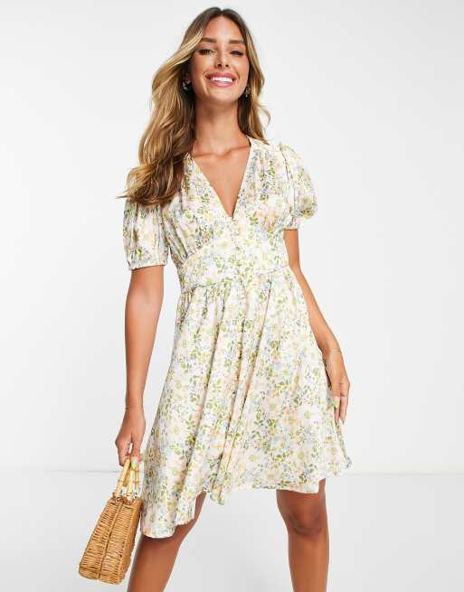 River Island – Biała sukienka wiązana mini w kwiaty