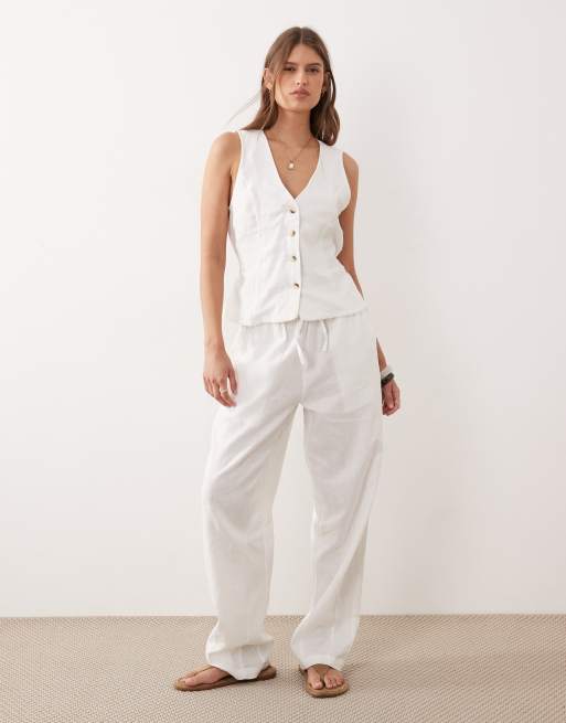 River Island – Biały zestaw z domieszką lnu: kamizelka i spodnie, 2 z 3