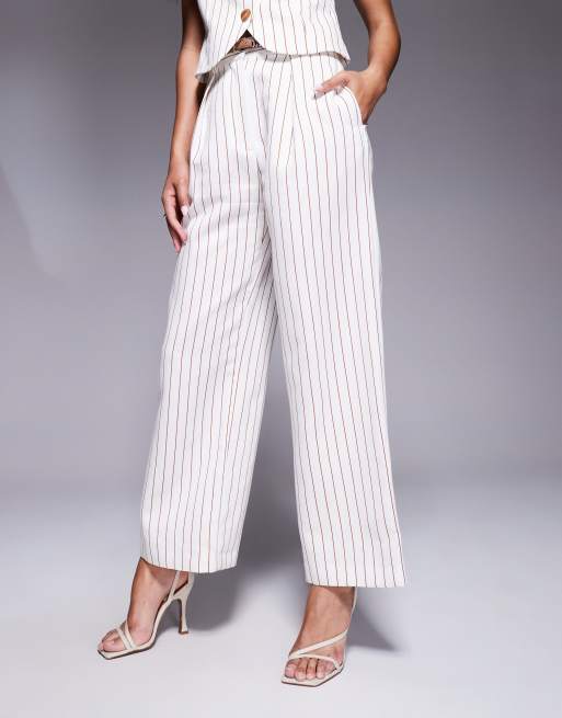 River Island – Białe spodnie z szerokimi nogawkami w prążki, 3 z 5