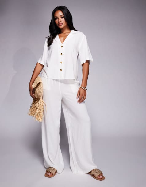 River Island linen look wide leg trousers co-ord in white 