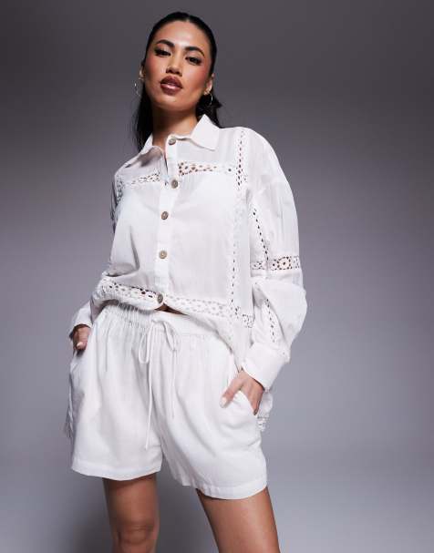 River Island lace insert shorts co-ord in white