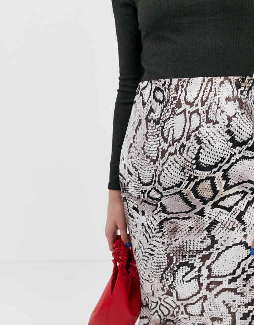 River Island bias cut satin slip midi skirt in snake print