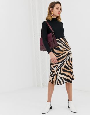 tiger print satin skirt