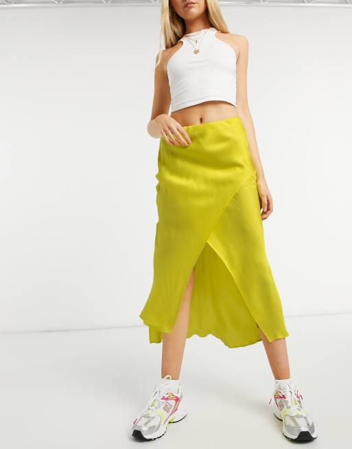 Satin midi shop skirt yellow