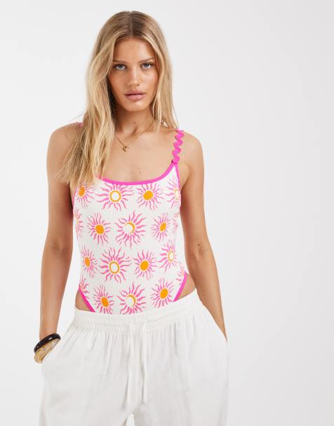 River Island – Biały strój kąpielowy ze wzorem w słońca - view 1