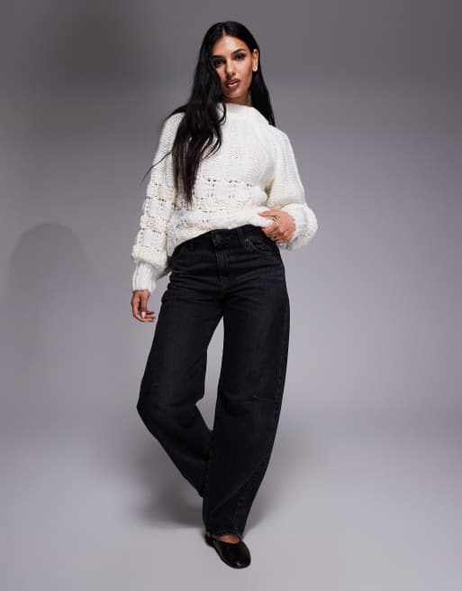 River Island – Biały sweter z dzianiny pointelle z kokardą na plecach, 2 z 4