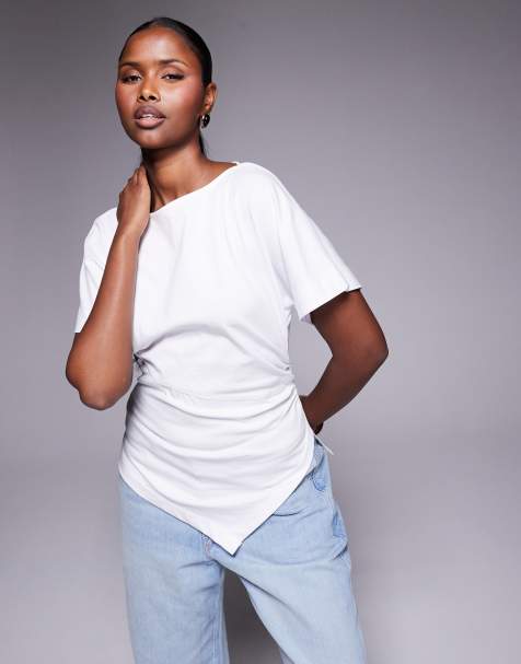 River Island drape side t-shirt in white