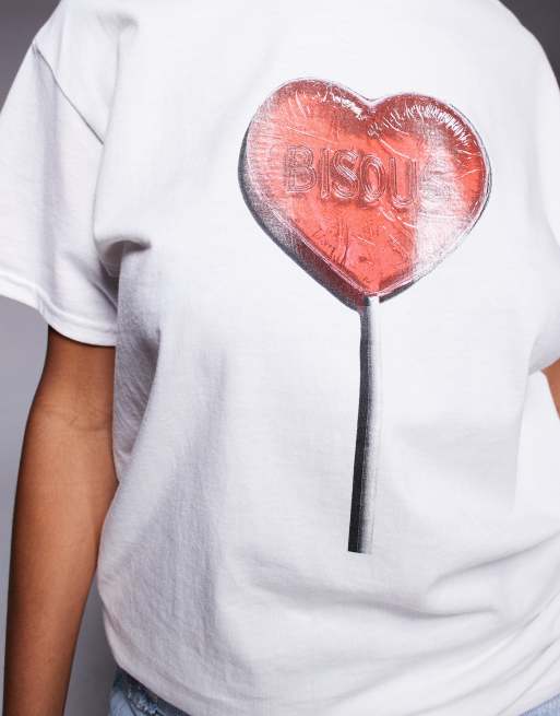 River Island – Biały T-shirt oversize z nadrukiem z lizakiem, 2 z 4