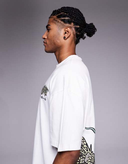 River Island – Biały T-shirt oversize z nadrukiem ze smokiem, 4 z 5