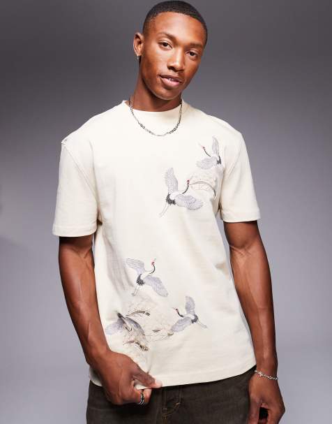 River Island – Biały T-shirt z haftowanymi żurawiami - view 1