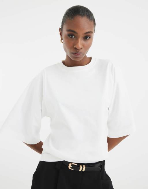 River Island – Biały T-shirt z kimonowymi rękawami