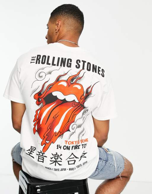 River Island – Biały T-shirt z motywem Rolling Stones