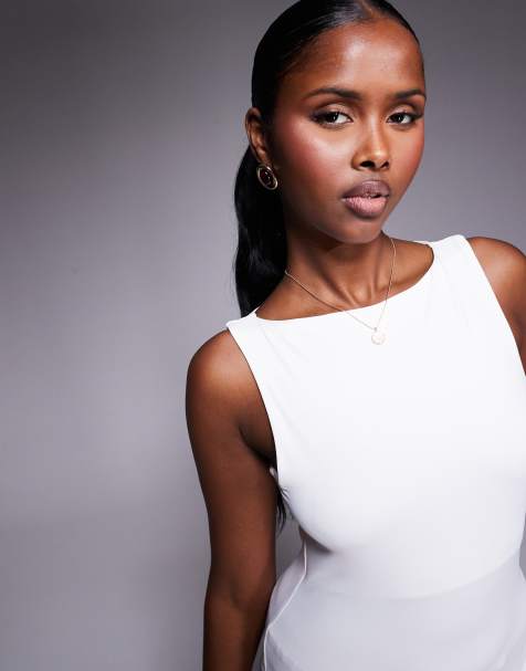 River Island asymmetric neck detail jersey top in white