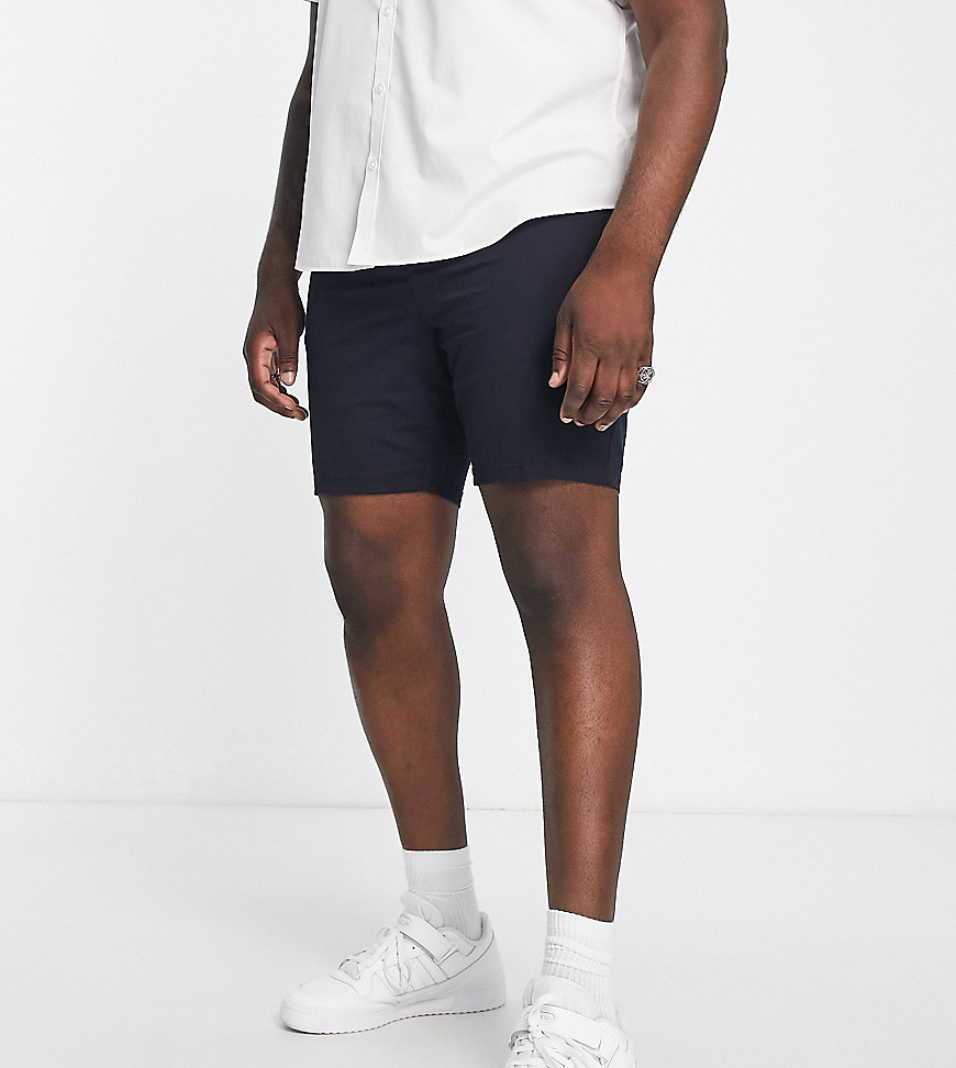 River Island Big & Tall belted chino shorts in navy