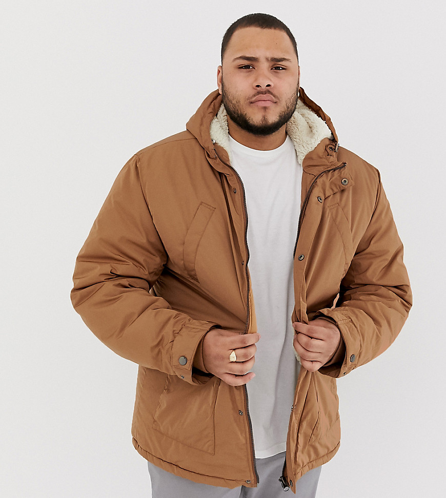 River Island Big & Tall borg lined parka jacket in brown