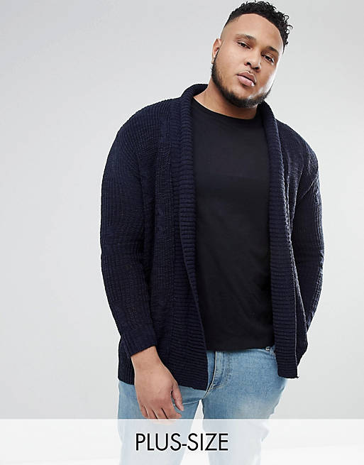 River Island Big & Tall cable knit cardigan in navy | ASOS