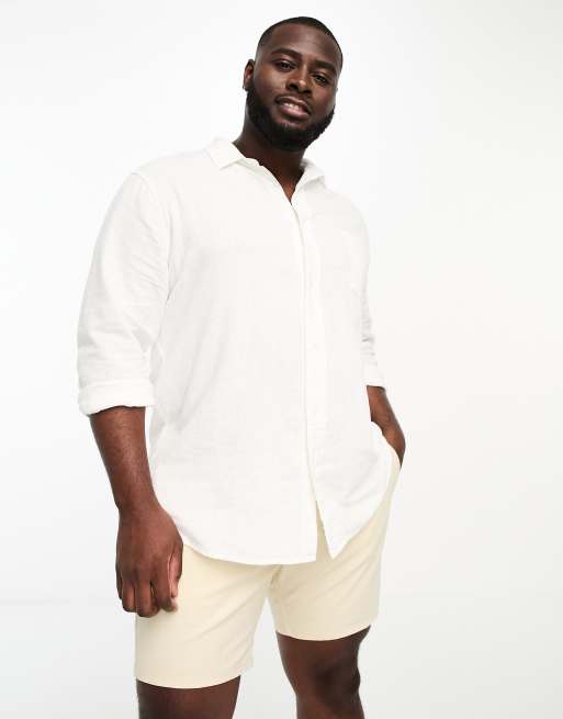 River Island Big & Tall - Camicia a maniche lunghe in crêpe di lino bianca